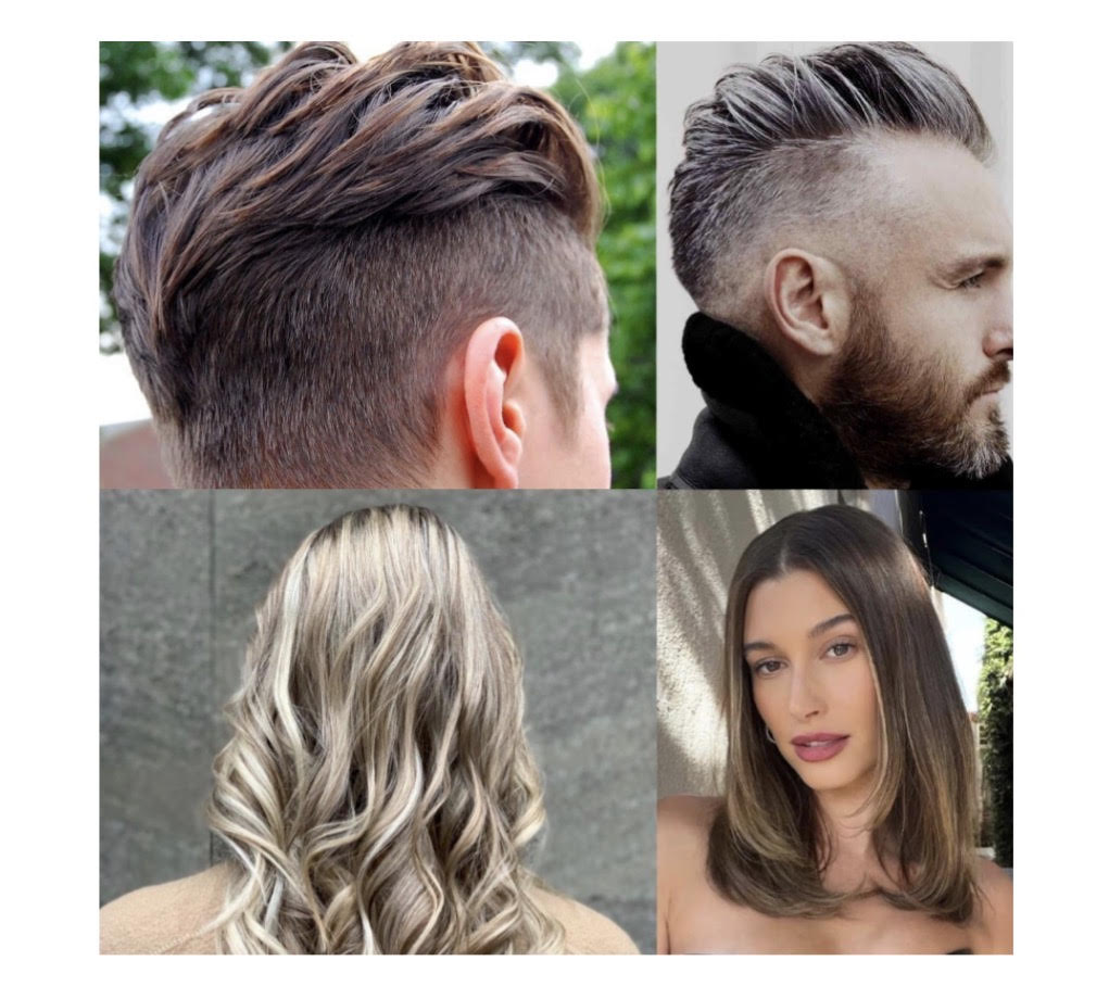 Collage av herr- och damfrisyrer